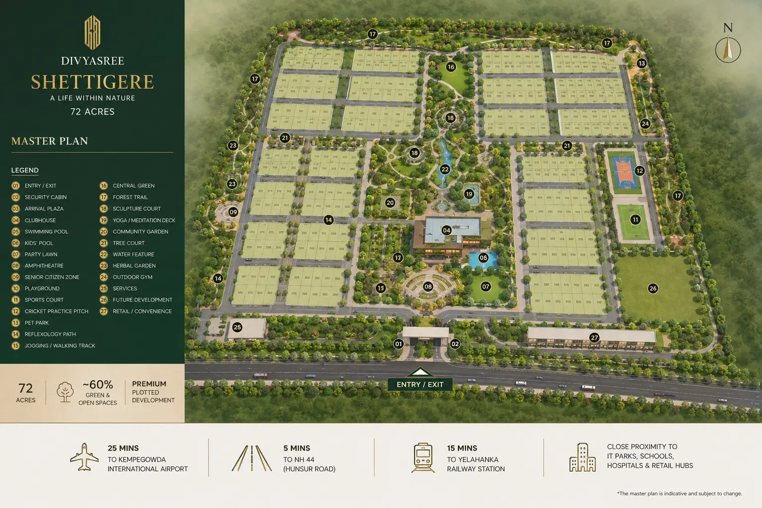 Expected Master Plan — ~72 Acres, Airport Road Bangalore 2026 (Indicative)